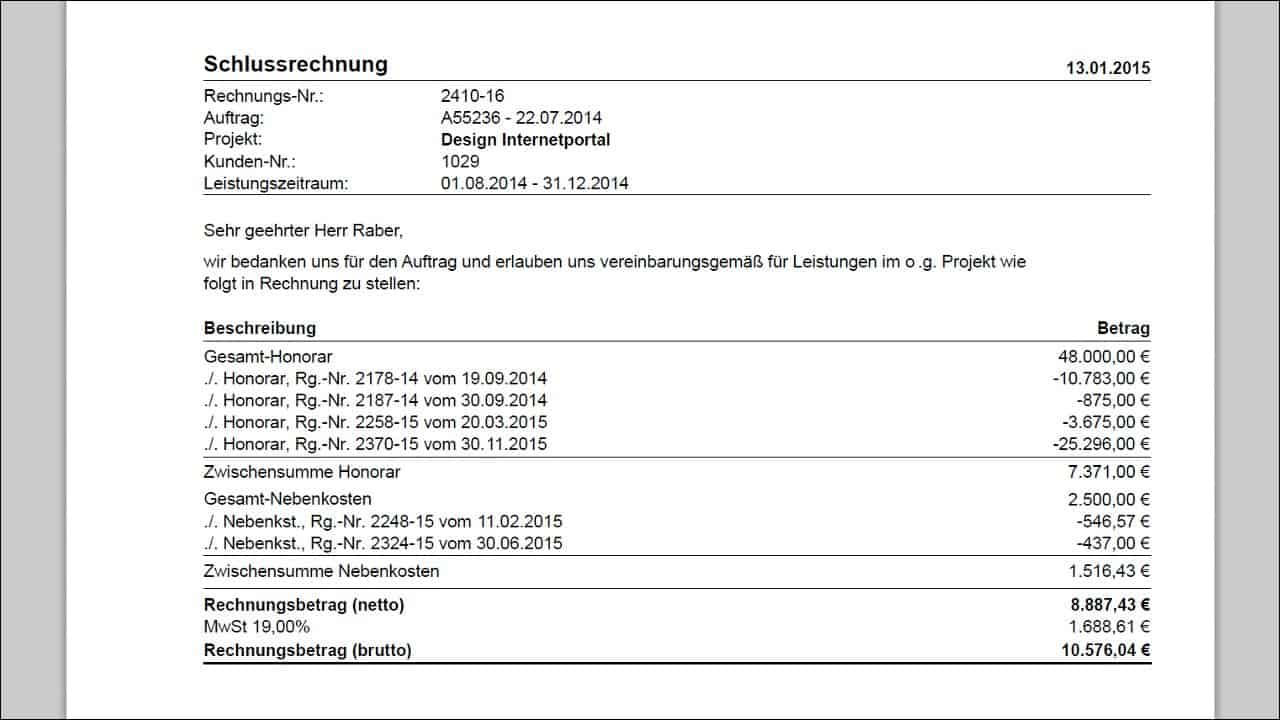 Projektabrechnung: Schlussrechnung