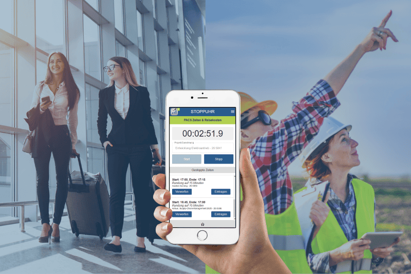 Berater:innen und Ingenieur:innen erfassen Zeiten und Reisekosten mobil per PACS App