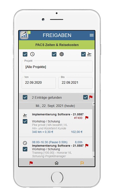 PACS Cloud: Mobile Freigabe von Zeiten & Reisekosten