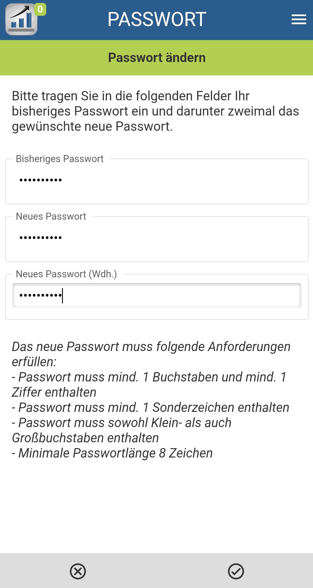 Mobil Ihr PACS Passwort ändern