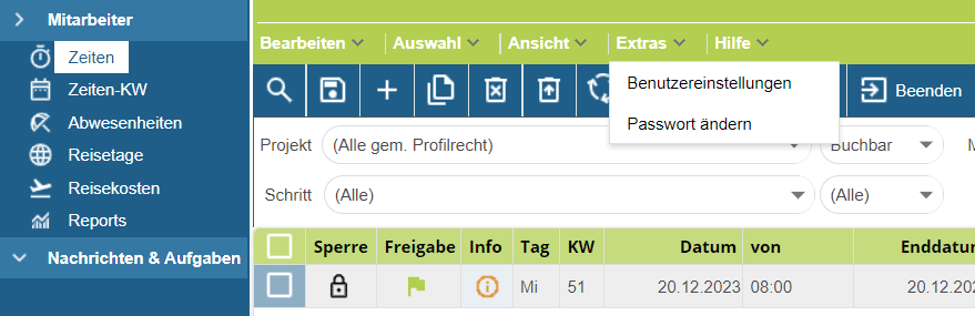 PACS Online Zeiterfassung - Passwort ändern