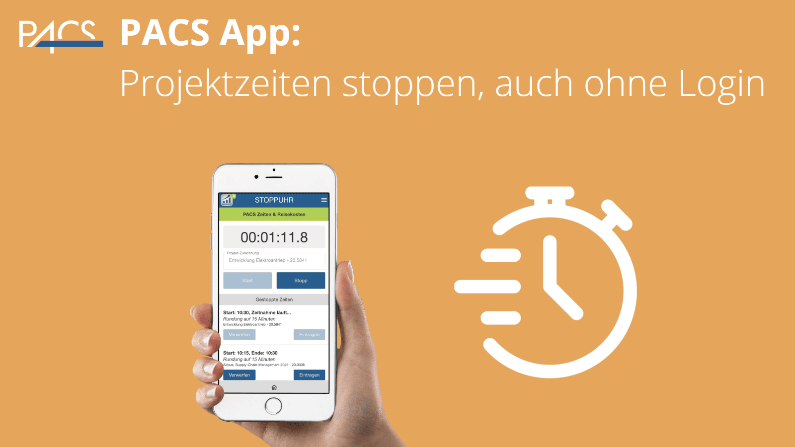 PACS App: Mobil Arbeitszeiten für Projekte stoppen