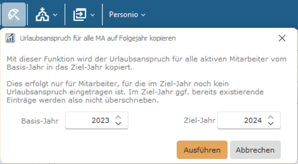 PACS Software: Kopieren Sie den Urlaubsanspruch auf das nächste Jahr