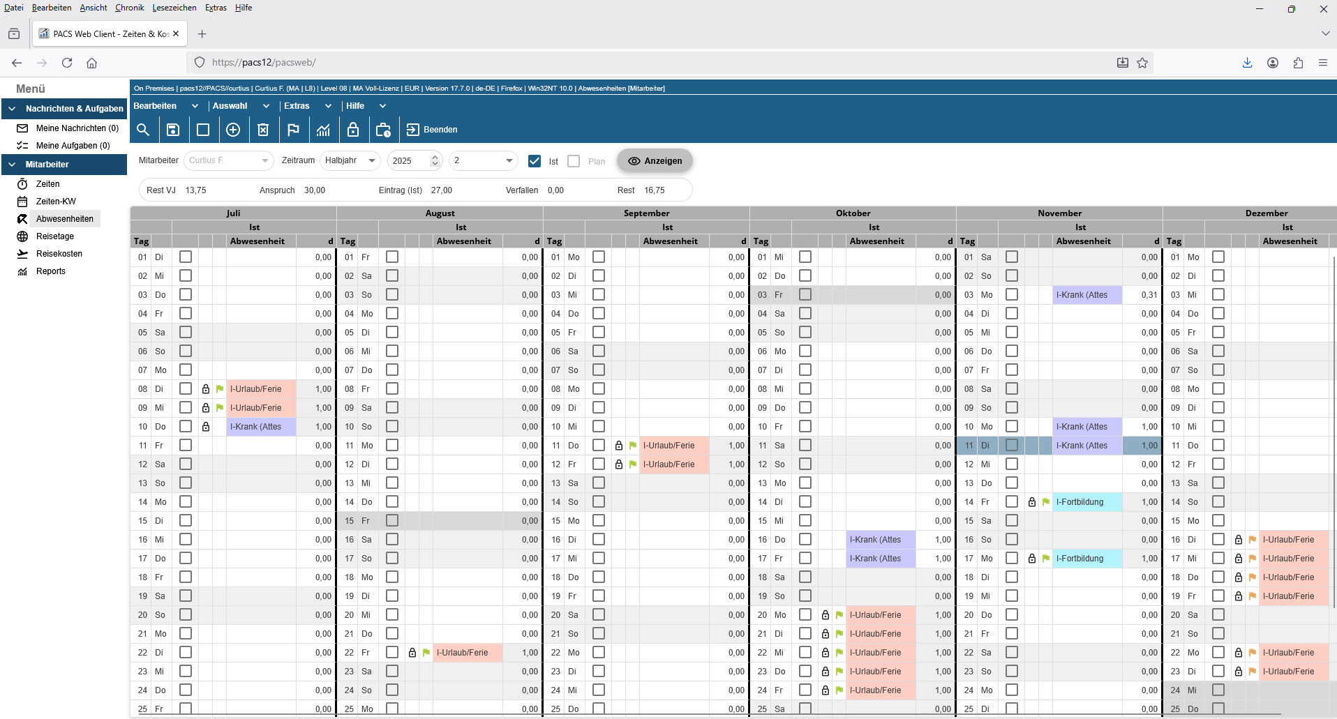 Erfassen Sie Ihre Abwesenheiten, wie Urlaube, Krankheit oder Fortbildungen
