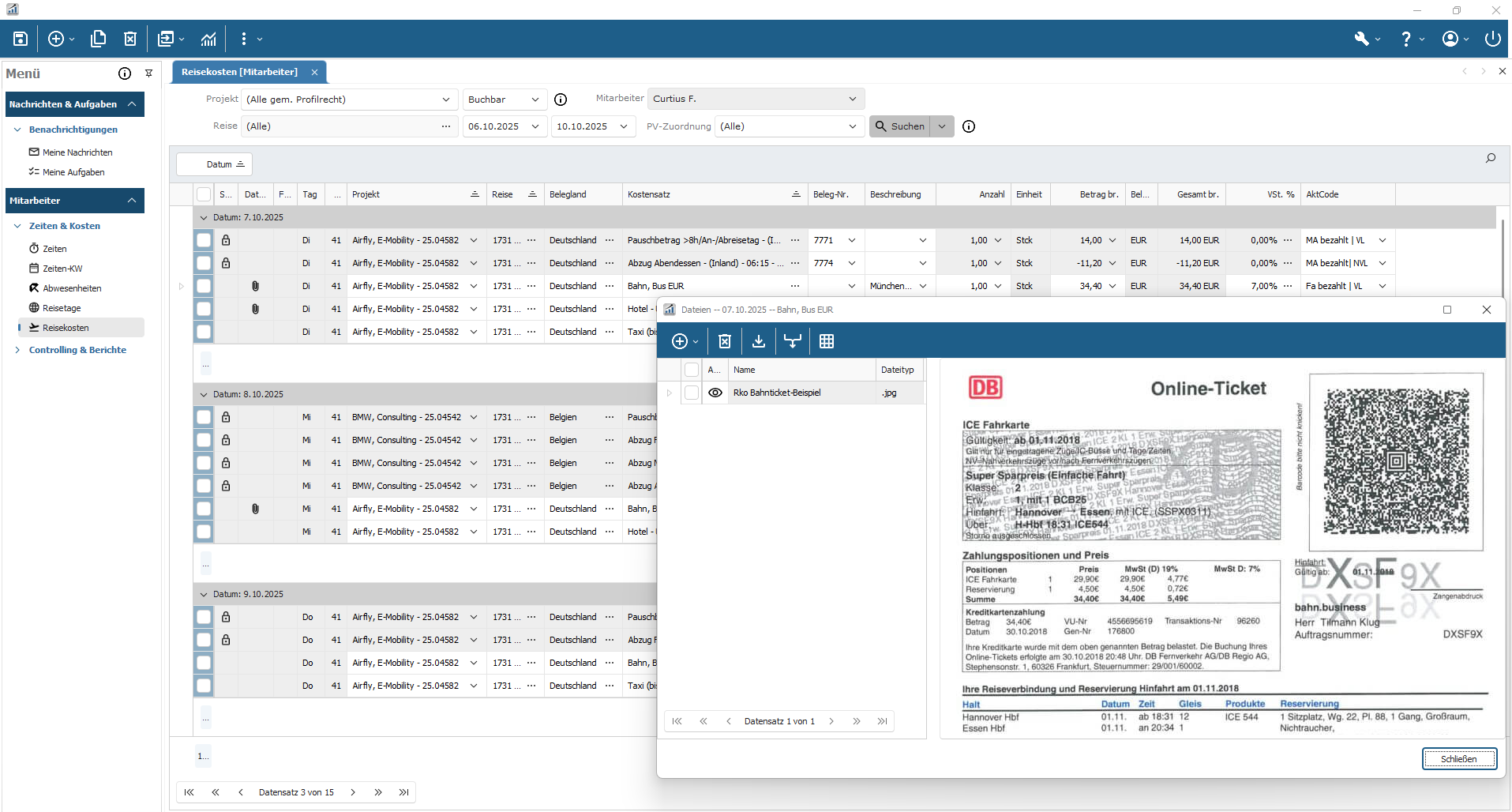 PACS Software: Erfassen Sie Ihre Belege & zu Ihren erfassten Reisekosten