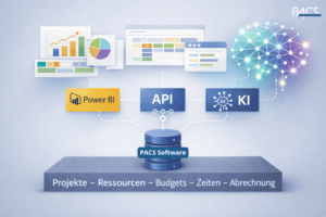 PACS Software als zentrale Datenbasis für Projekte, Ressourcen, Budgets und Abrechnung – Anbindung an Power BI, API und KI